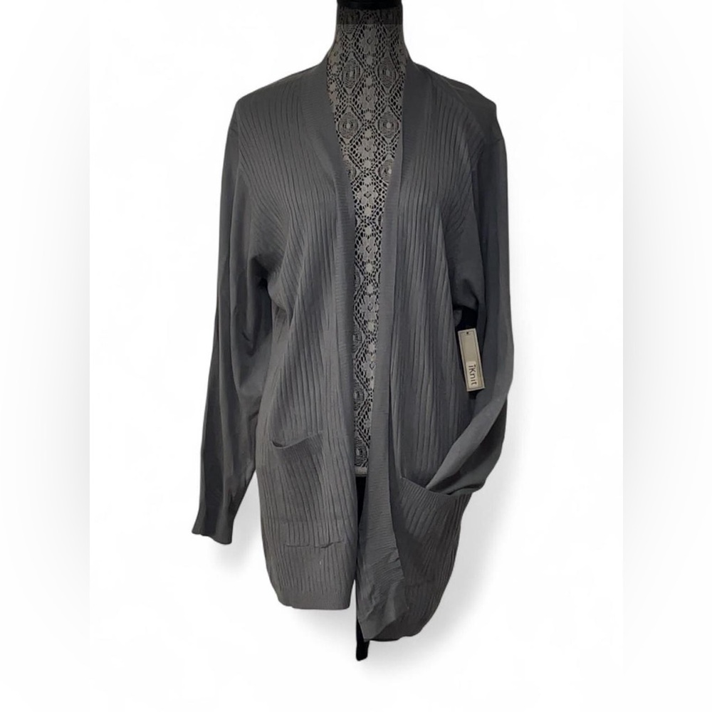 Open-Front Ribbed Cardigan Sweater - Gray